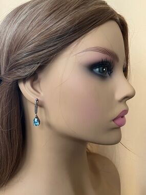 Silver Drop Earrings with Blue Teardrop Gemstone
